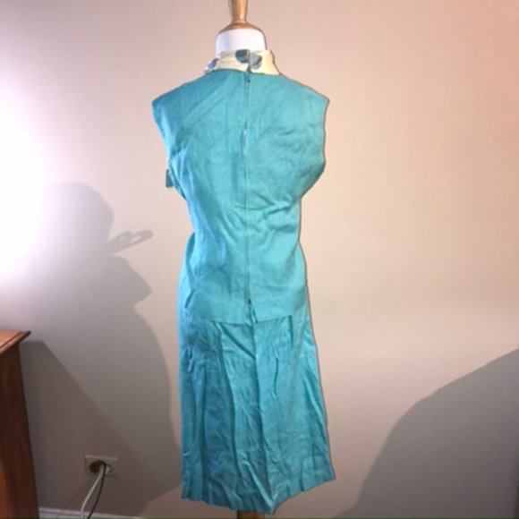 Vintage 1960s Bright blue polka dot ascot 3 piece - Picture 5 of 8